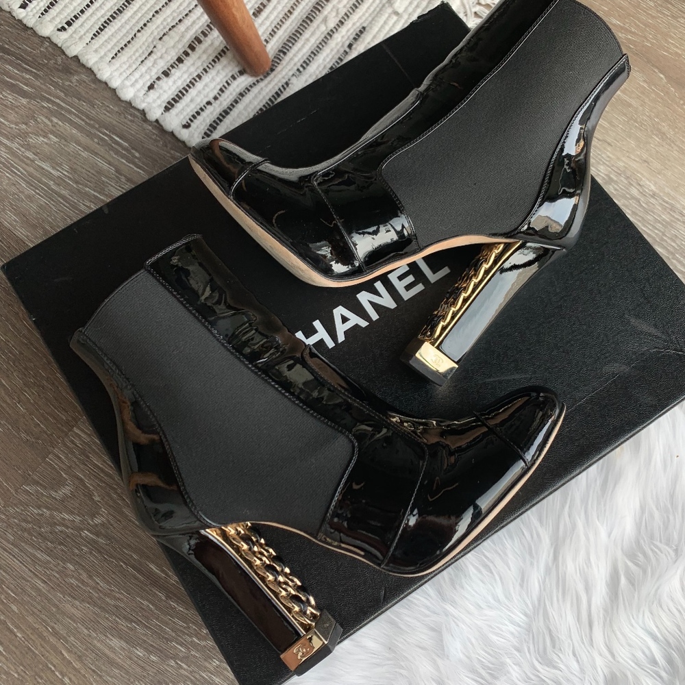 CHANEL Chain Link Embellished Ankle Boots US 6 - Picture 1 of 8